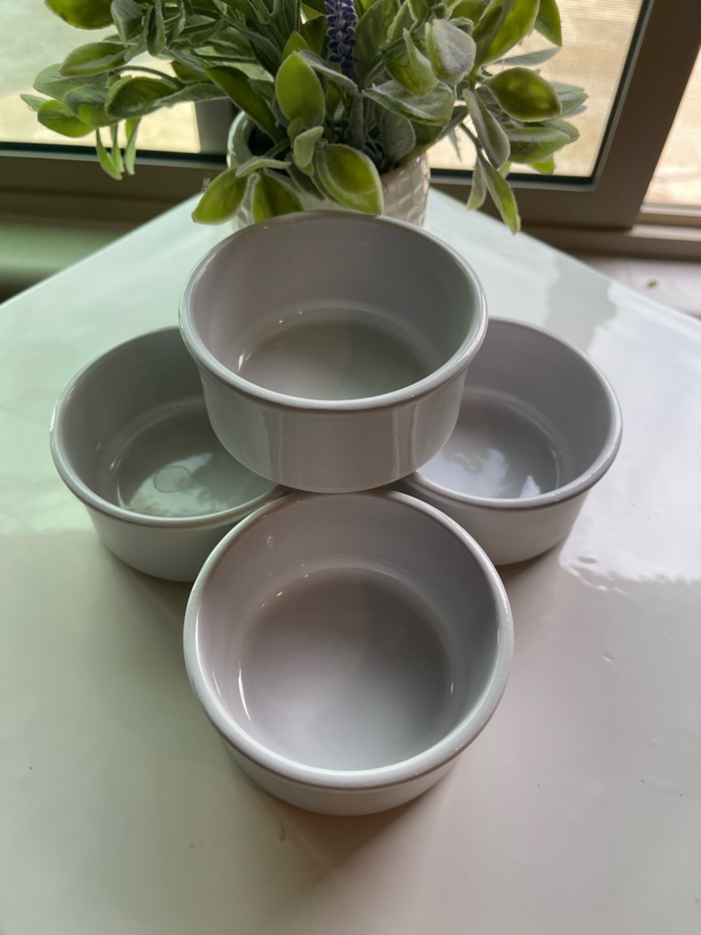 White Glazed Terracotta Ramekins with storage lids - Set of 4